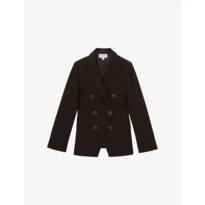 Reiss Womens Lia Peak-lapel Double-breasted Wool-blend Blazer Chocolate Brown