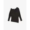 Reiss Womens Lorna Draped-neck Asymmetric Stretch-knit Jumper Chocolate Brown Xs In Chocolate Brown