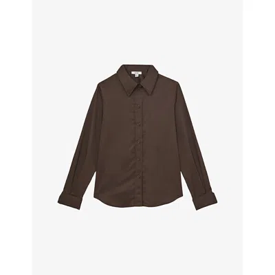 Reiss Womens  Lottie Long-sleeve Cotton-sateen Shirt In Brown