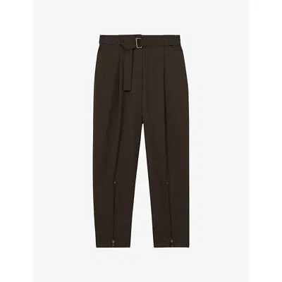 Reiss Womens Molly Belted Zip-leg Tapered Stretch-woven Trousers Chocolate Brown