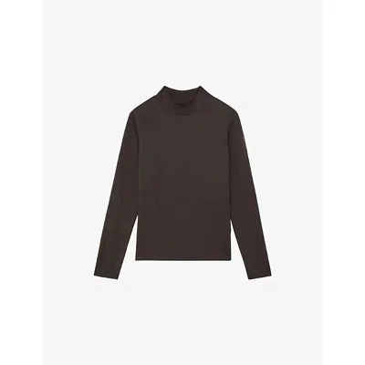 Reiss Womens Chocolate Brown Molly Funnel-neck Jersey Top Xs