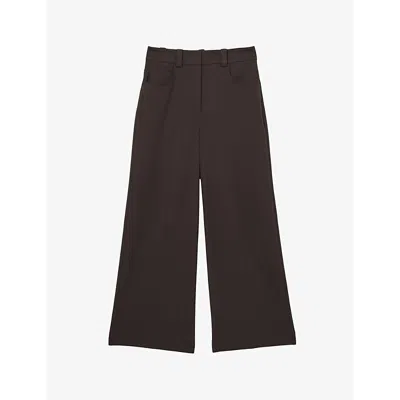 Reiss Womens  Myrtle Wide-leg High-rise Stretch-woven Culottes In Chocolate Brown