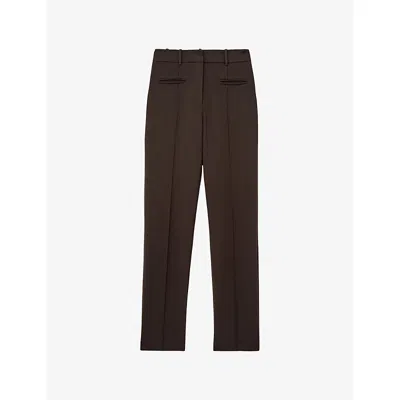 Reiss Womens Chocolate Brown Norla Tapered-leg Stretch-woven Trousers