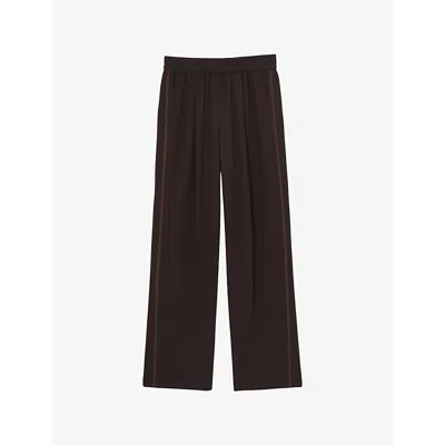 Reiss Womens  Remi Side-stripe High-rise Woven Trousers In Chocolate Brown