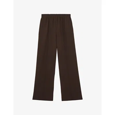 Reiss Womens Chocolate Brown Robyn Elasticated-waist Wide-leg Stretch-woven Trousers