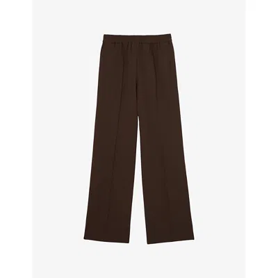 Reiss Womens Chocolate Brown Robyn Wide-leg Mid-rise Stretch-woven Trousers
