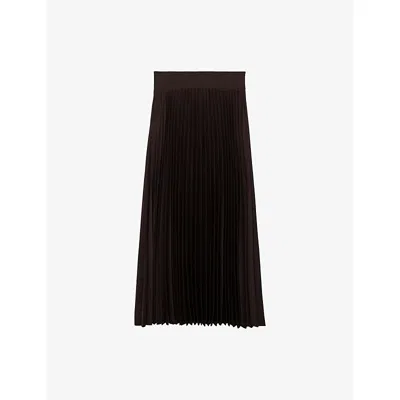 Reiss Womens Chocolate Brown Seren Pleated Woven Midi Skirt