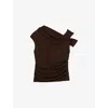 Reiss Womens Serena Off-shoulder Ruched Stretch-jersey Top Chocolate Brown In Brown