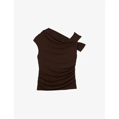 Reiss Womens Serena Off-shoulder Ruched Stretch-jersey Top Chocolate Brown