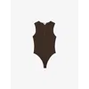 Reiss Womens Chocolate Brown V-neck Sleeveless Jersey Bodysuit In Brown