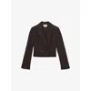 Reiss Womens Vienna Double-breasted Cropped Wool-blend Blazer Chocolate Brown In Chocolate Brown