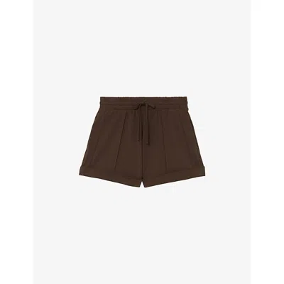 Reiss Womens Chocolate Brown Willa Drawstring-waist Stretch-cotton Shorts