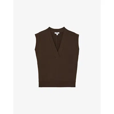 Reiss Womens Chocolate Brown Willa V-neck Stretch-jersey Top