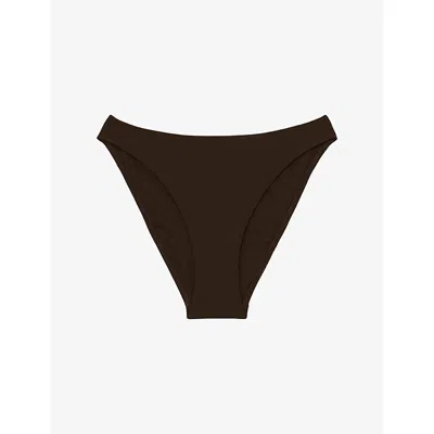 Reiss Womens Chocolate Carina Fixed-side Stretch-woven Bikini Bottoms In Brown