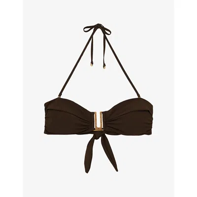 Reiss Womens Chocolate Carina Removable-strap Stretch-woven Bikini Top In Brown