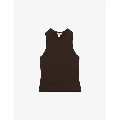 Reiss Womens Chocolate Clara Racerback Cotton Vest Top