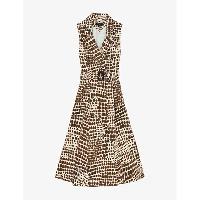 Reiss Womens Chocolate Concordia Animal-print Stretch-cotton Midi Dress In Brown