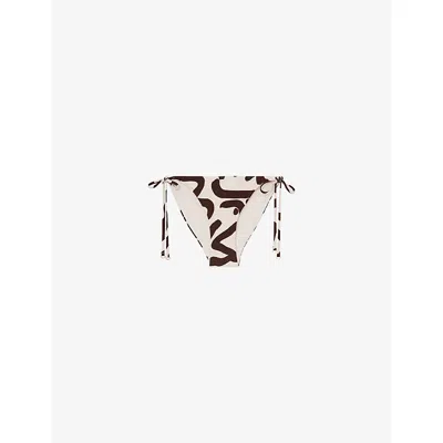 Reiss Womens Wynee Graphic-print Fixed-side Stretch-woven Bikini Bottoms Chocolate Cream
