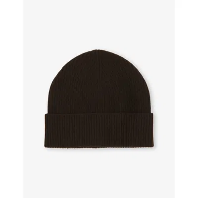Reiss Womens Filipa Contrast-trim Wool-blend Beanie Hat Chocolat In Brown