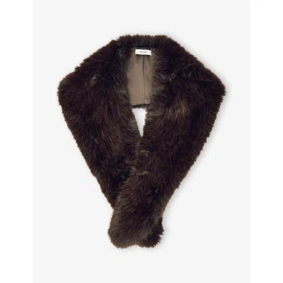 REISS WOMENS CHOCOLATE FLORA FAUX-FUR COLLAR