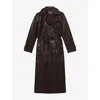 Reiss Womens Chocolate Hattie Double-breasted Leather Trench In Brown