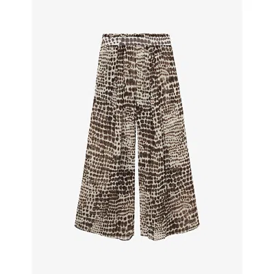 Reiss Womens Chocolate  X Atelier Aurelie Animal-print Woven Trousers In Brown