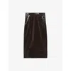 Reiss Womens  X Atelier Raye Laser-cut Woven Pencil Skirt Chocolate