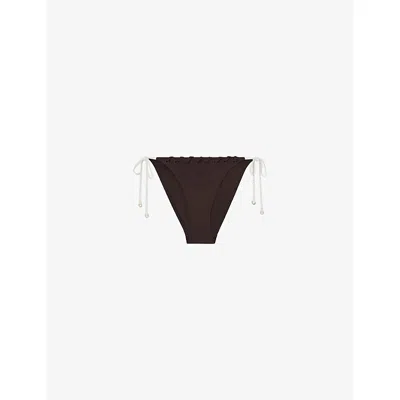 Reiss Womens Chocolate Sydney Tie-side Bikini Bottoms