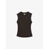 Reiss Womens Chocolate Trudy Ruched Stretch-cotton Top In Brown