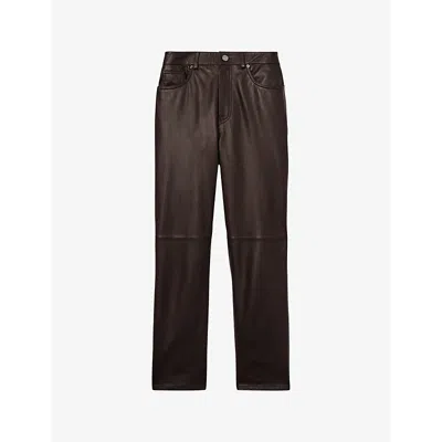 Reiss Womens Verona Slim-leg High-rise Leather Trousers Chocolate
