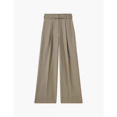 Reiss Womens Clara Belted Wide-leg Wool Trousers Neutral