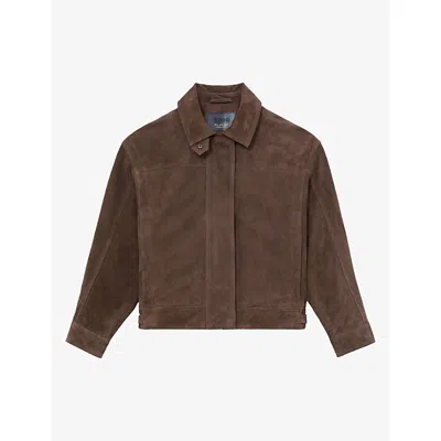 Reiss Womens Cooper Relaxed-fit Suede Jacket Brown