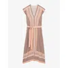 Reiss Gina Mixed-stripe Viscose Twill Midi Dress In Coral