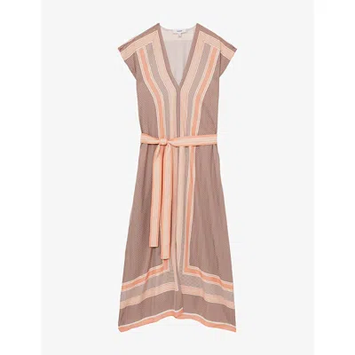 Reiss Womens  Gina Striped Woven Midi Dress In Coral
