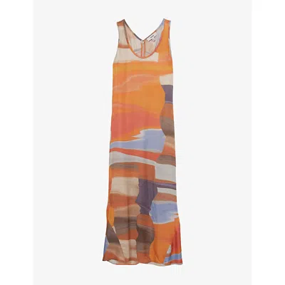 Reiss Womens Layla Sunset-print Woven Midi Dress Coral