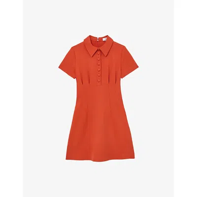 Reiss Womens Coral Orange Marlie Button-front Woven Mini Dress