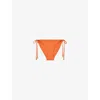 Reiss Womens Coral Orange Riah Side-tie Low-rise Stretch-woven Bikini Top