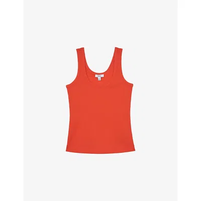 Reiss Womens Coral Pink Violet Ribbed Stretch-cotton Vest In Red