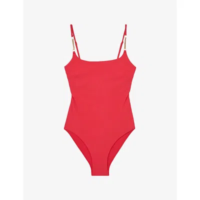 Reiss Womens Coral Red Imogen Chain-trim Underwired Swimsuit