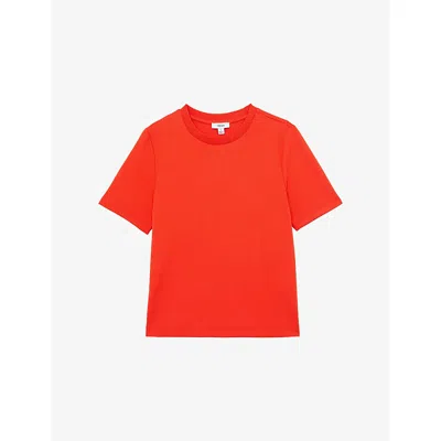 Reiss Womens Coral Red Josie Ribbed Stretch-cotton T-shirt Xs
