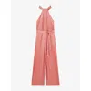 Reiss Rosin Tie Waist Sleeveless Wide Leg Jumpsuit In Coral