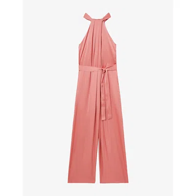 REISS WOMENS CORAL ROSIN WIDE-LEG SATIN JUMPSUIT