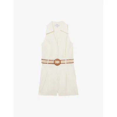 Reiss Womens Anjie Sleeveless Linen Playsuit Cream
