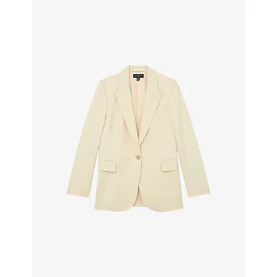 Reiss Womens Cream Anya Peak-lapel Silk And Wool Blazer In Neutral