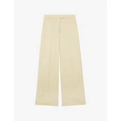 Reiss Womens Cream Anya Wide-leg Silk And Wool Trousers In Brown