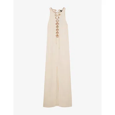 Reiss Womens Athene Lace-up Satin Maxi Dress Cream