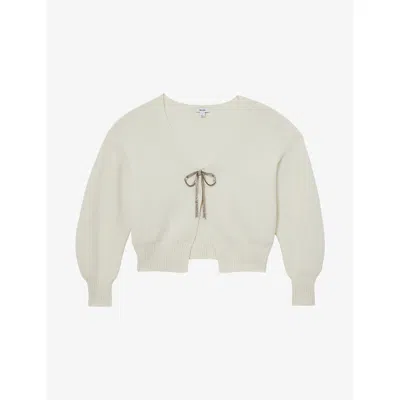 Reiss Womens  Beau Bow-embellished Stretch Cashmere-blend Cardigan In White