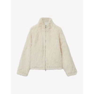 Reiss Womens Cameron High-neck Faux-fur Jacket Cream