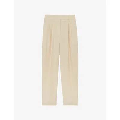 Reiss Womens Cream Camilla Pleated-leg Woven Trousers In Neutral