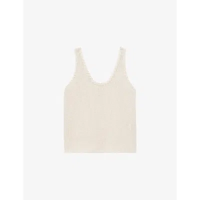 Reiss Womens Cream Carla Scoop-neck Crochet Cotton-blend Tank Top